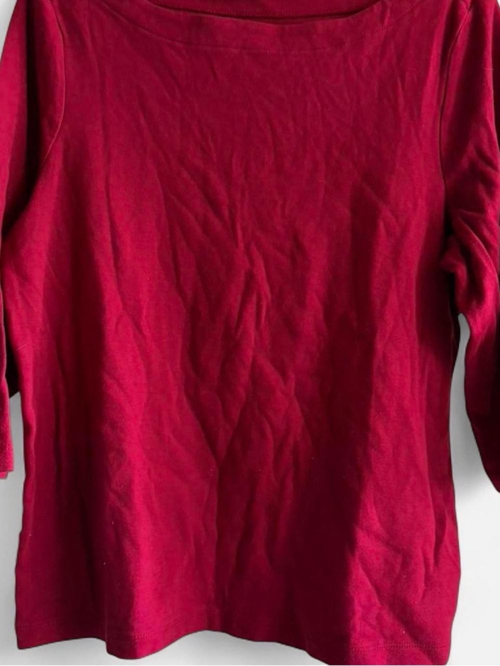 Coldwater Creek XL Size 16 Shirt Red 3/4 Sleeve Round Neck Basic 100% Cotton